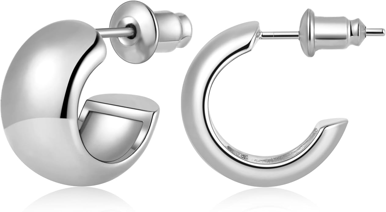 Gamicy Small 14K Gold Plated Hoop Earrings for Women with 925 Stering Silver Post, 14K Real Gold Plated Chunky Lightweight Hoops Earrings