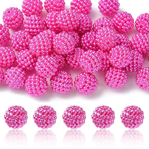 40pcs Round Acrylic Berry Beads, 12mm Large Chunky Bubblegum Beads Loose Spacer Ball Bead for Jewelry Making Earrings Necklaces Bracelets DIY Beading Crafts, Fuchsia - color: Fuchsia