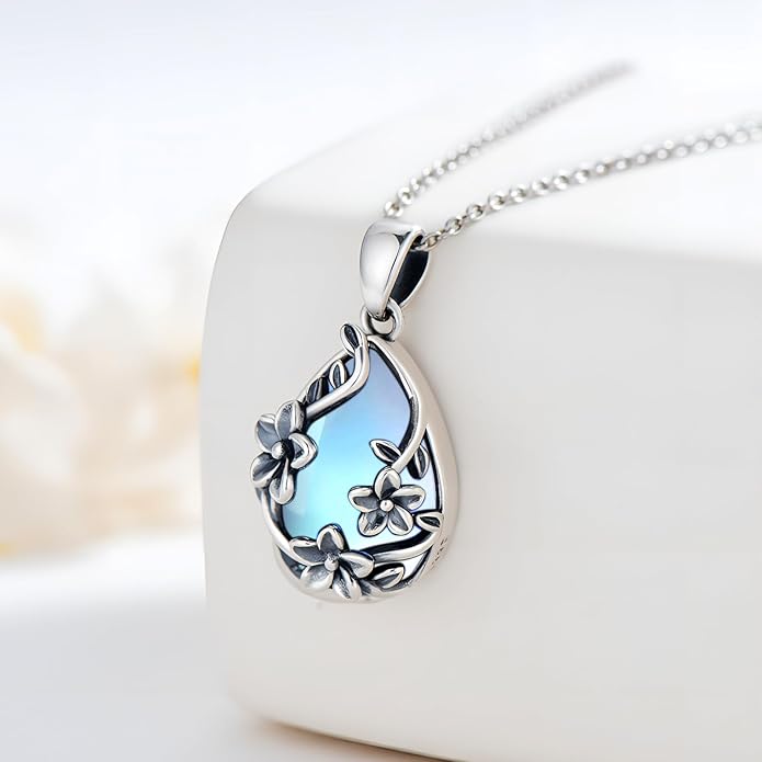 JUSTKIDSTOY Moonstone Necklace 925 Sterling Silver Teardrop Pendant Necklace Jewelry Gifts for Women Girls