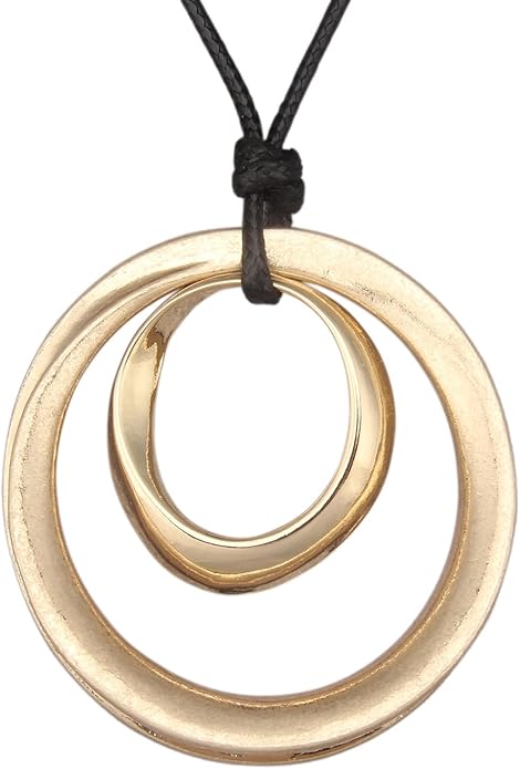 Boho Leather Necklace Women Bohemian Brown Circle Pendant Necklace Choker Long Necklaces for Women Boho Ring Large Pendant