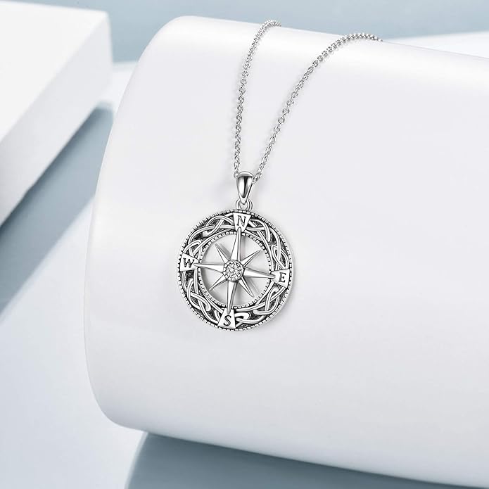 Compass Necklace Sterling Silver Celtic Knot Necklace Graduation Friendship Talisman Travel Necklace Inspirational Graduation Gift Jewelry Gifts for Women Girls