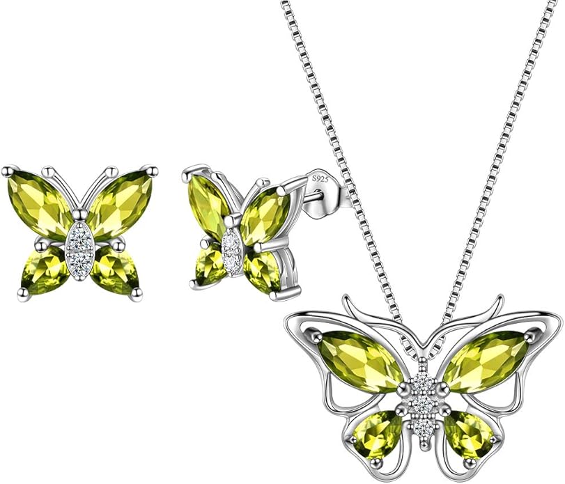 Aurora Tears Butterfly Jewelry,Women 925 Sterling Silver Butterflies Birthstone Pendant Necklace/Earrings/Rings Wedding Gift