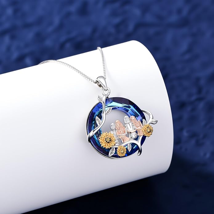 TOUPOP Sisters Gifts from Sister Necklace Sterling Silver Rose Flower with Crystal Jewelry Valentines Day Birthday Gifts for Women Best Friend Friendship