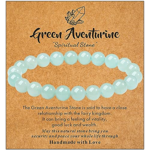 MAIBAOTA Healing Crystal Bracelet for Women Men, 8/4 mm Natural Stone Beaded Bracelets, Jewelry Birthday Gifts, Round Gemstones Stretch Bracelets - color: Green-Aventurine, size: 8 mm