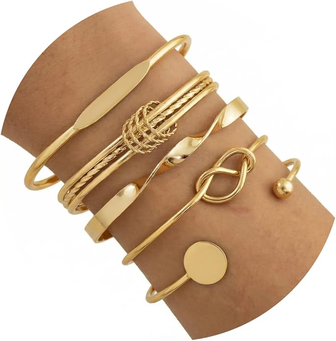 Gold Bangle Bracelets For Women Stackable Cuff Bracelet Set, Trendy Dainty Non Tarnish Gold Bangle Ideal Jewelry Gift for Women