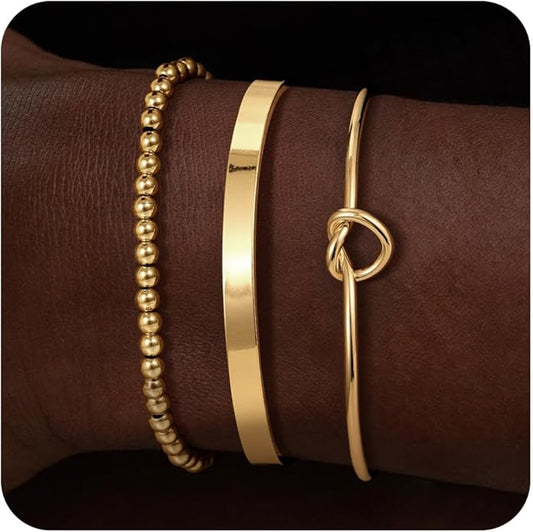 Gold Bangle Bracelets for Women, Non Tarnish Dainty 14K Gold Plated Cuff Bracelets Stackable for Women,Waterproof Bracelet Stack Gold Jewelry Gifts Trendy Adjustable Accessories