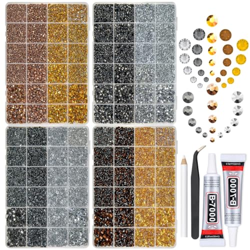 qiipii 8 Color 2-6mm Golden Silver Copper Resin Rhinestones w B7000 Jewelry Glue for Bedazzling Crafting Flatback Stones Gems Diamonds for Nails Face Eyes Makeup Tumblers Bottles DIY Crafts Clothes - color: Golden / Silver / Copper Metallic Series Rhinest