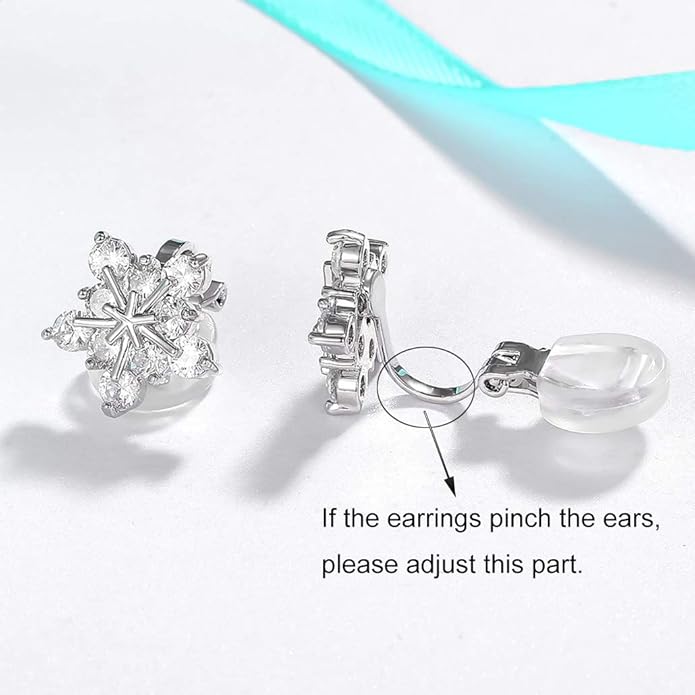 SELOVO Snowflake Flower Zircon Cubic Zirconia Clip on Stud Earrings for Women