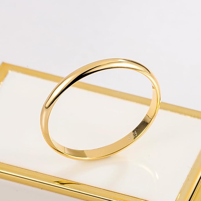 Dankadi Simple Fashion S925 Sterling Silver Ring Smooth Plain Dome Comfort Solid Silver Wedding Ring For Men & Women 3.5 mm 3-13# 24k Real Gold Plated Jewelry
