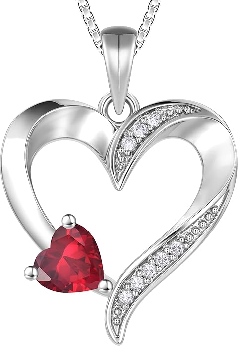 YL Heart Necklace 925 Sterling Silver Love Heart Pendant Birthstone Jewelry for Women