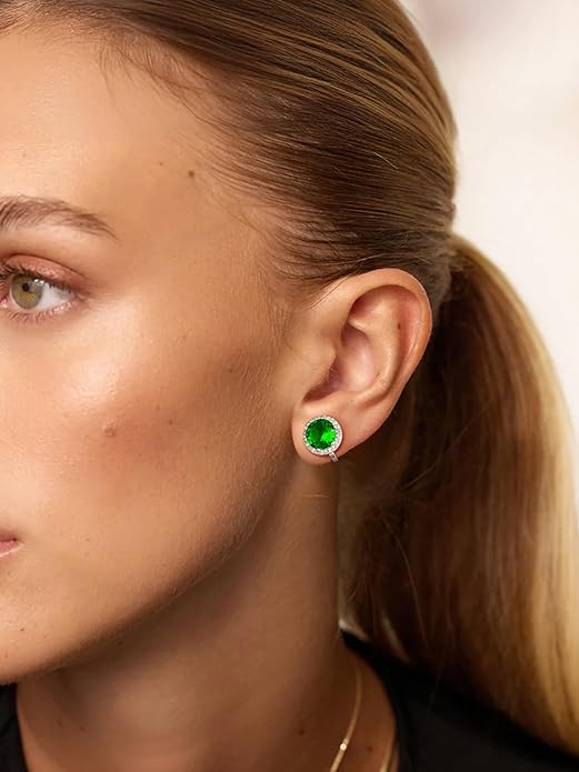 FindChic Sparkling Birthstone Clip On Earrings for Women, Silver Plated Stud Earrings 8MM Cubic Zirconia Non Pierced Studs, 12 Months Birthday Jewelry Gift