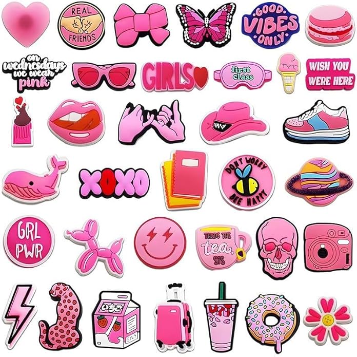 Pink Shoe Charms for Girls,Cute Shoe Decoration Charms for Shoes Party Favors Gifts,Pink Sports Ocean Valentine's Day Accessories