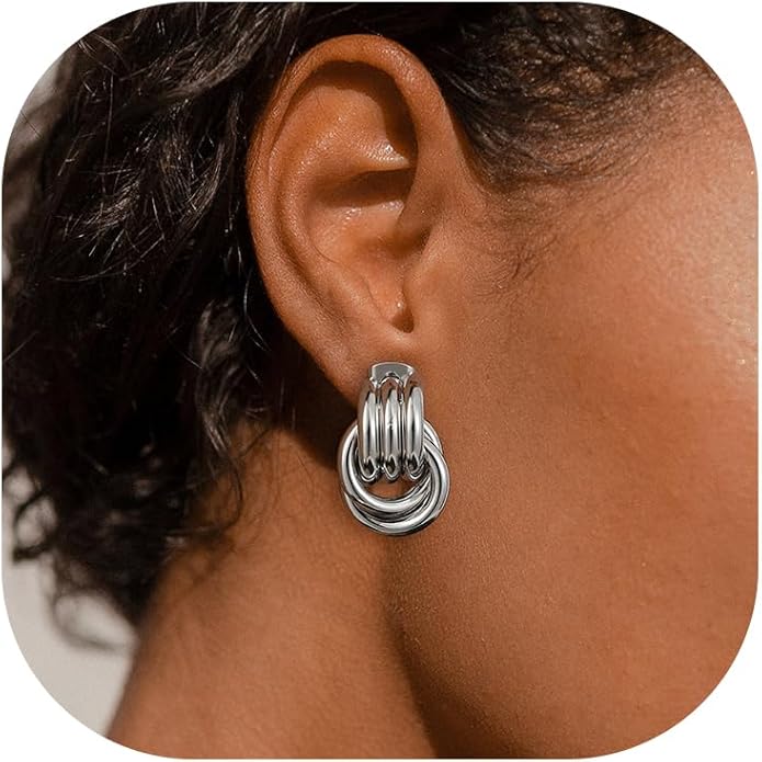 Stocking Stuffers for Women Chunky Gold Knot Dangle Drop Earrings Trendy Statement Earrings Hypoallergenic Lightweight Gold Jewelry Women Christmas Gifts