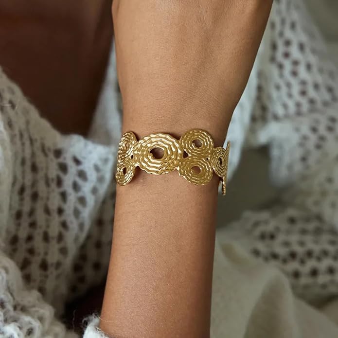 PERNNLA PEARL Dainty Gold Bar Bracelet for Women Simple Delicate Thin Cuff Bangle Hook Bracelet 18K Gold Plated Handmade Minimalist Jewelry