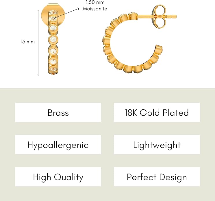 Gold Hoop Earrings for Women – Brass 18k Gold Plated Round Hoop Earrings, Lightweight Gold Plated Fashion Jewelry, Elegant Statement Earrings for Party & Daily Wear