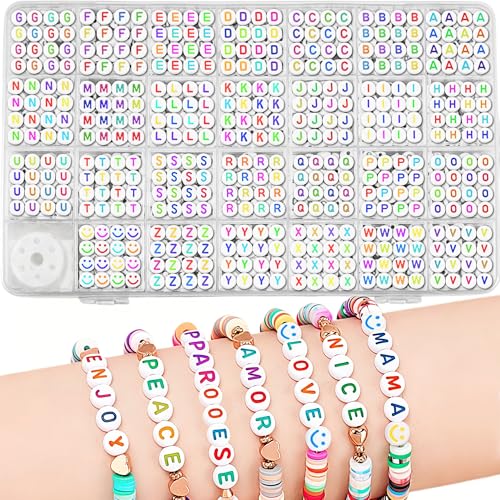 Colorful Alphabet Beads A-Z 1350+Pcs Letter Bead, Acrylic 4x7mm Round Digit Letter Beads Kits,Bracelets Necklaces DIY Jewelry Making Kits (Colorful,1350+PCS) - color: Colorful