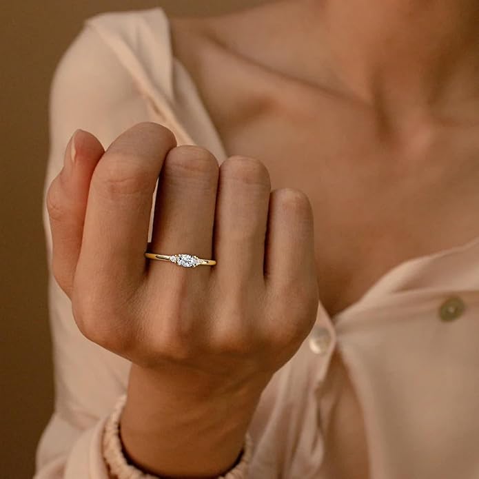 14k Gold Plated Birthstone Rings for Women Dainty Stackable Rings Non Tarnish Thumb CZ Emerald Green Gemstone Ring Cute Jewelry Birthday Valentine Gift for Mother Daughter Band Size 6-11