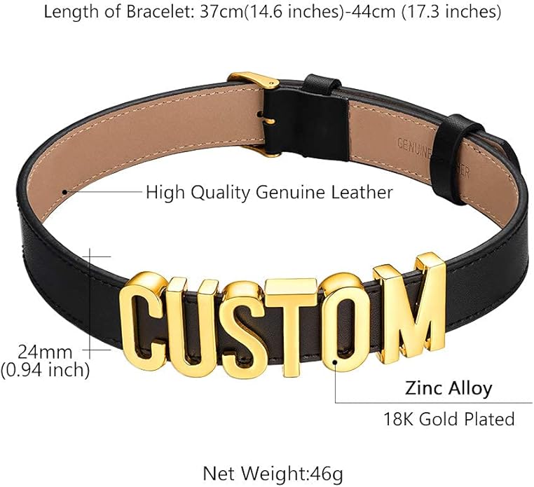 Custom4U Personalized Black Leather Choker Necklace with Picture/Name/Initials/Letters Charm,Custom Made Adjustable Choker Collar Gothic Punk Necklaces Jewelry Gifts for Women