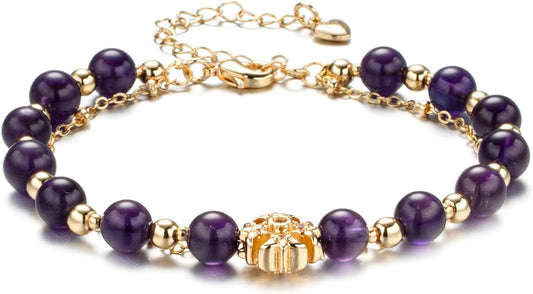 Luxury Handmade Natural Crystal Gemstone Bracelet 14K Gold-Plated Chain,Elegant Unique Jewelry for Women Gift Ready for Her Girlfriend Mother