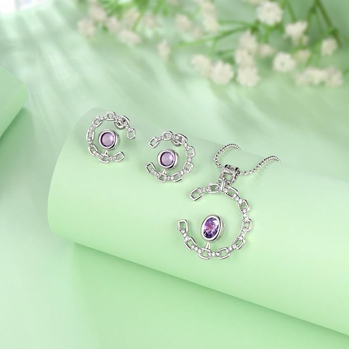 Elegant C-Shaped Crystal Necklaces/Stud Earrings Set with Birthstone Jewelry Set Silver Plated Fashion Jewelry for Women CS0003