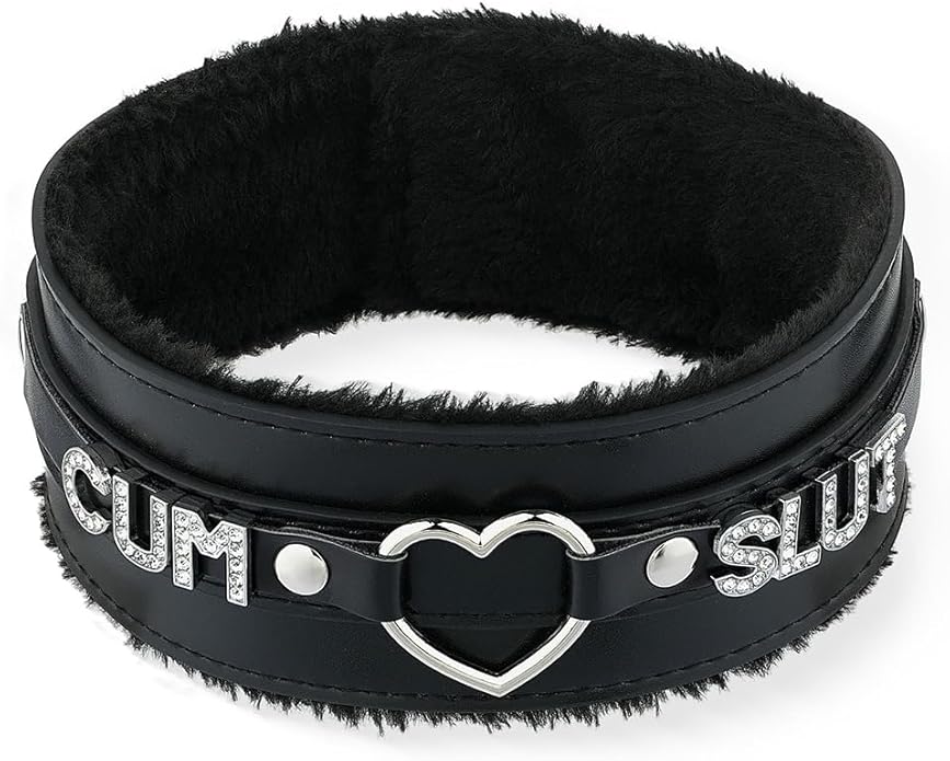 Pink Furry Heart O-ring Leather Choker Collar For Women, Handmade Punk Gothic Letter Necklace Adjustable Fashion Jewelry