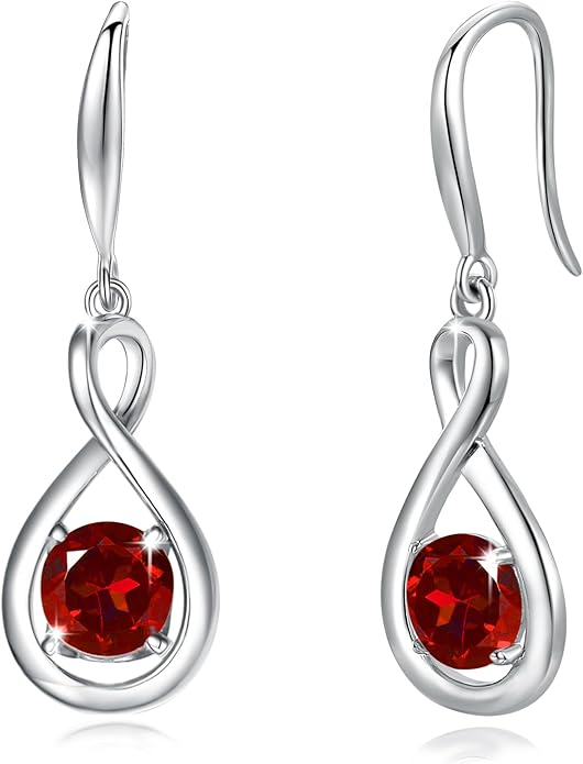 FANCIME Valentines Day Gift Dangle Drop Earrings 925 Sterling Silver Dainty Infinity Round Gemstone Birthstone Jewelry Birthday Gifts for Her Women