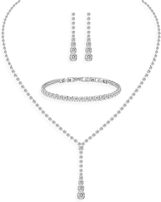 GZWHD Wedding Jewelry Sets for Bride Bridesmaid Women Cubic Zirconia Necklace Earrings Bracelet Set Gift for Mother Friend Wife Daughter Sister Party Prom Jewelry