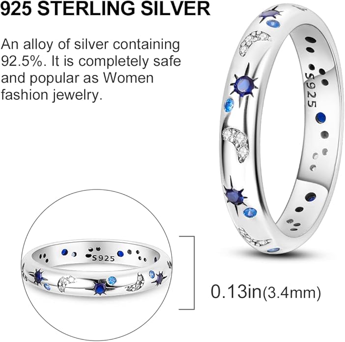 Hapour 925 Sterling Silver Ring for Women,Eternity Gorgeous Rings Stackable Rings for Women as Gifts Ring Size 4-10
