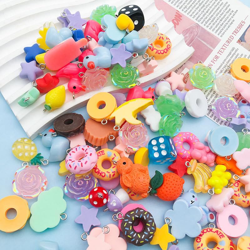 Ximimark 40 pcs Mixed 10/20pcs Random Styles Colorful Resin Cute Imitation Animal Fruit Food Series Charms DIY Handmade Pendants For Necklace Bracelets Earrings Jewelry Making Findings
