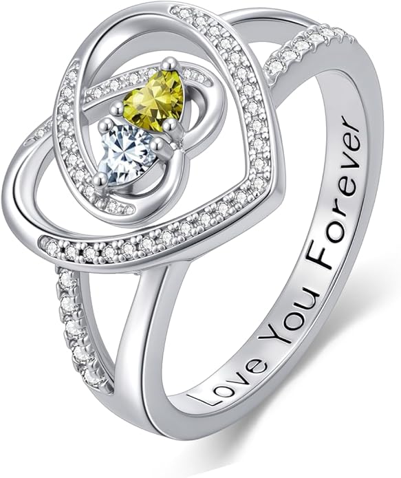 Valentine's Day Gifts for Women Birthstone Rings for Women Heart Statemet Engagement Eternity Wedding Promise Rings Jewelry Anniversary Christmas Valentine Mothers Day Birthday Gifts for Wife Her Girlfriend