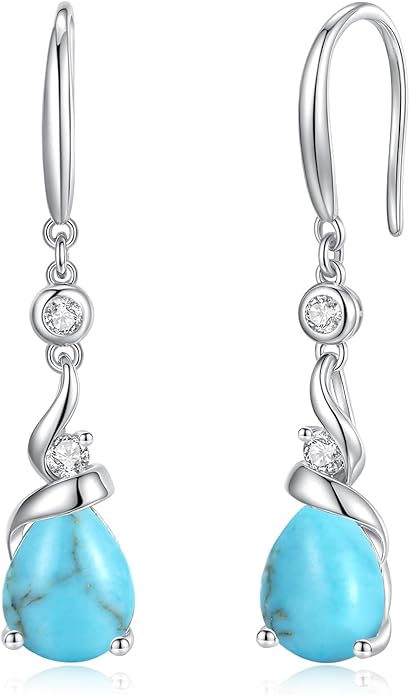 FANCIME Women Drop Earrings 925 Sterling Silver with Pear Gemstone Dangle Birthstone Earring Fine Jewelry Birthday Gifts for Women
