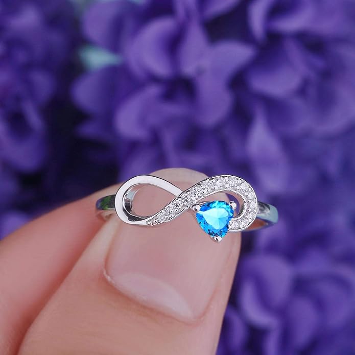 JO WISDOM Promise Ring for Women Sterling Silver Infinity Heart Promise Rings for Her Birthstone Cubic Zirconia Friendship Ring Size 5-12