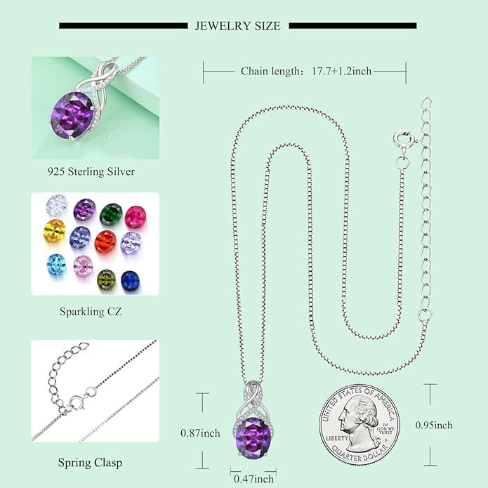 STARCHENIE 925 Sterling Silver Infinity Necklace Earrings for Women Amethyst Drop Dangle Earrings Oval Cut Birthstone Pendant Jewelry Set Gift