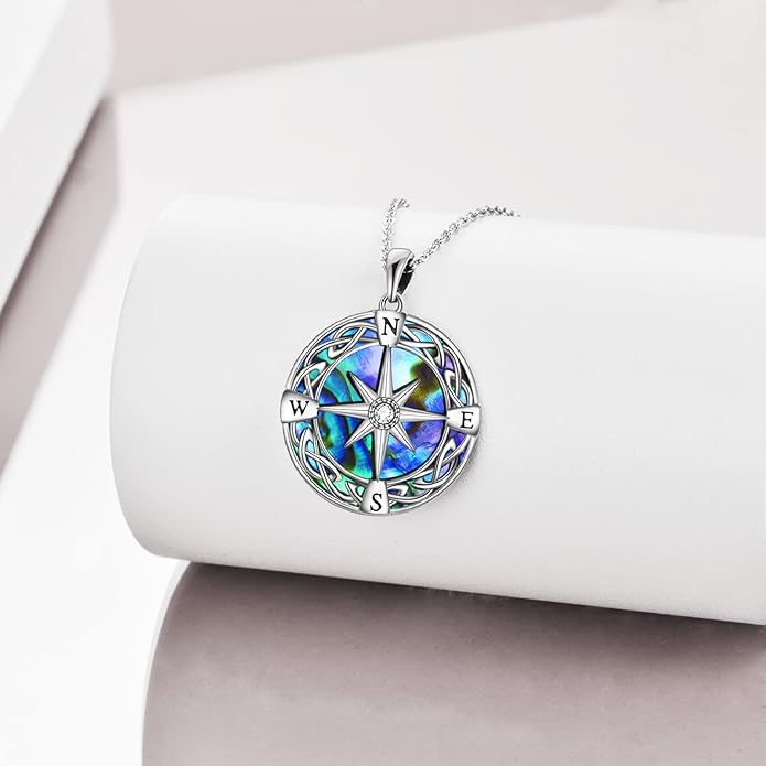Compass Necklace Sterling Silver Celtic Knot Necklace Graduation Friendship Talisman Travel Necklace Inspirational Graduation Gift Jewelry Gifts for Women Girls