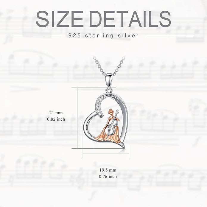 Violinist Necklace Sterling Silver Music Crystal Jewelry Saxophone Cello Violin Piano Flute Music Note Necklace Music Gifts for Women Girl Daughter