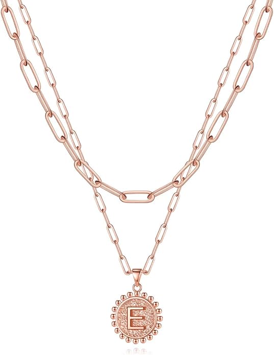 Yoosteel Valentines Gifts for Women Her - Gold Layered Initial Necklaces for Women 14K Gold Plated Dainty Layering Paperclip Link Chain Necklace Coin Initial Necklace Birthday Gifts for Teen Girls