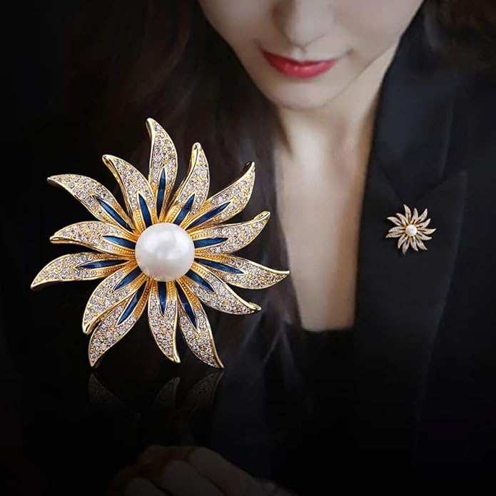 Brooch Pins for Women Girls Fashion Flower Crystal Rhinestone Pearl Jewelry