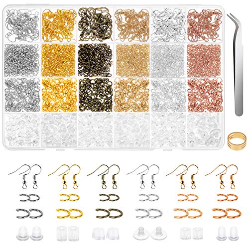 Anezus 1900 Pcs Earring Making Kit with Jewelry Hooks, Fish Hook Earrings, Backs, Jump Rings for Repair, Gifts
