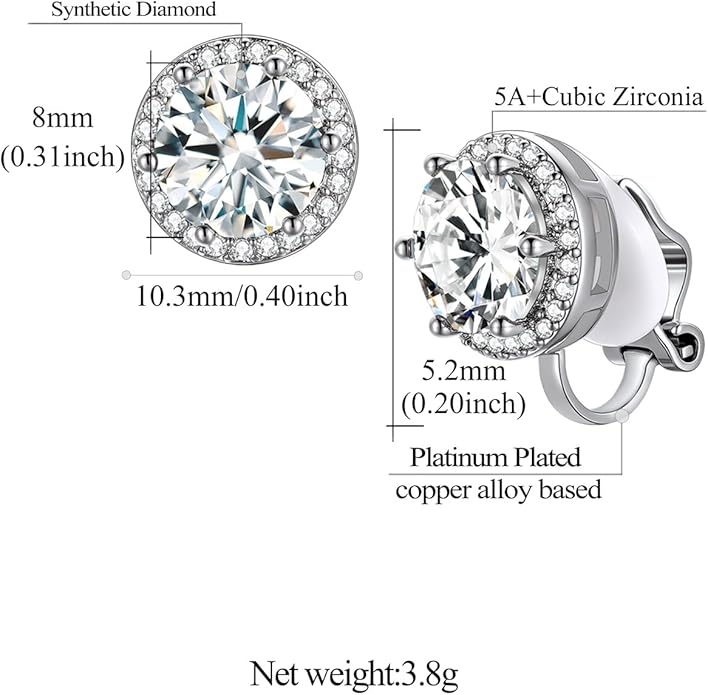 FindChic Sparkling Birthstone Clip On Earrings for Women, Silver Plated Stud Earrings 8MM Cubic Zirconia Non Pierced Studs, 12 Months Birthday Jewelry Gift