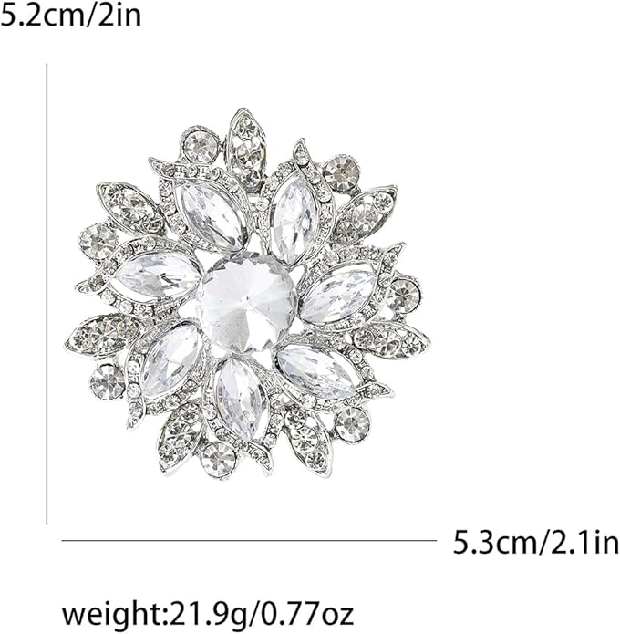 Rhinestone Flower Brooch for Women Vintage Crystal Flower Brooch Pin Elegant Clothing Hat Bag Accessories Christmas Birthday Party Wedding Costume Jewelry