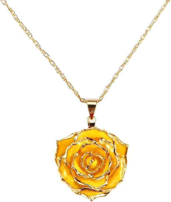 AliveRose Real Rose Gold Dipped Necklace Gifts for Women, 24K Gold Dipped Rose Pendant Necklace Jewelry Mothers Day Anniversaries Birthday Christmas Special Occasions Gifts for Her Mom Wife