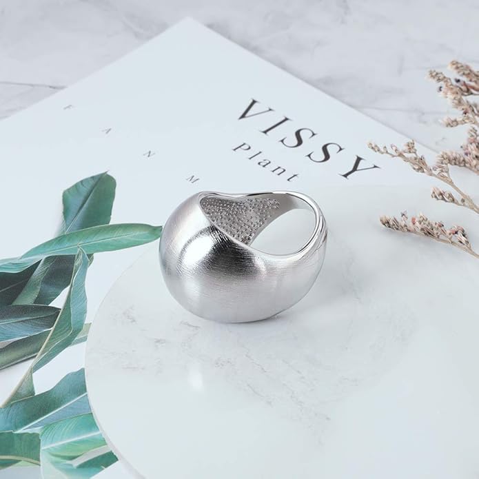 Gold and Silver Rings for Women, Chunky Signet Statement Rings Gold Plated Band Ring Wide Metal Square Rings Cocktail Costume Jewelry