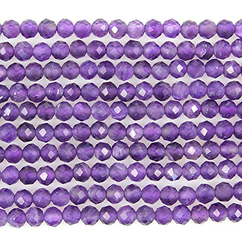 MJDCB 3mm Faceted Natural Amethyst Round Loose Beads for Jewelry Making DIY Bracelet Necklace - color: Amethyst