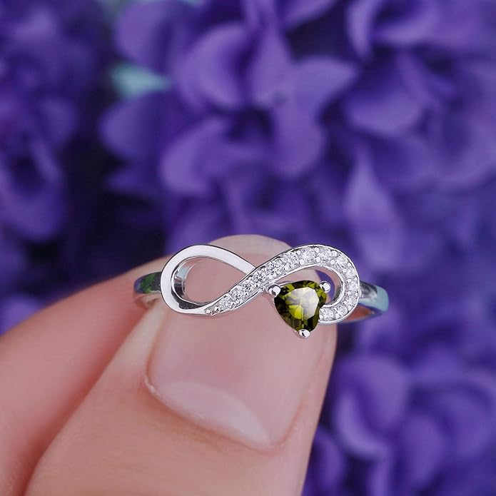 JO WISDOM Promise Ring for Women Sterling Silver Infinity Heart Promise Rings for Her Birthstone Cubic Zirconia Friendship Ring Size 5-12
