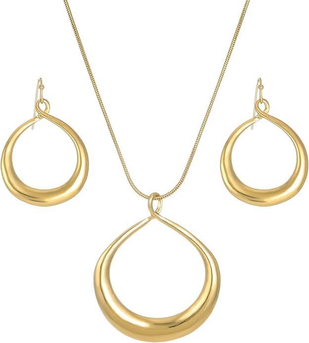 Madison Tyler Gold Plated Jewelry Set for Women | Silver Teardrop Pendant Necklace Trendy | Long Necklace with Snake Chain | Fashion Dangle Earring Set