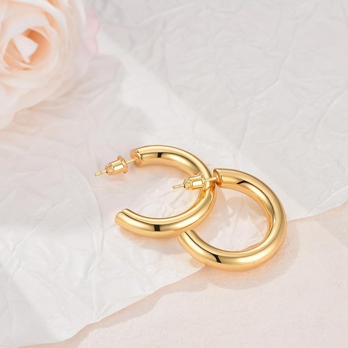 Gold Earrings for Women Girls,14K Gold Plated Hoop Earrings with 925 Sterling Silver Post Cubic Zirconia Stud Earring Huggie Hoops Earrings