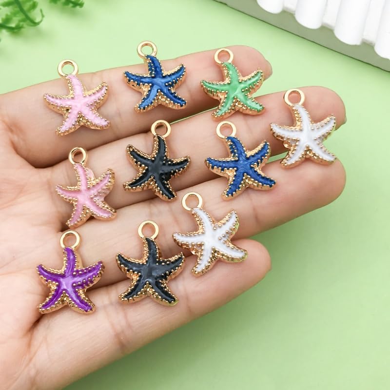 Sailanzi 48pcs Alloy enamel starfish series Pendant Jewelry Making DIY Keychain Earrings Pendant Various Design Charms for Jewelry Making Bracelets Necklace (SN823) - color: SN823