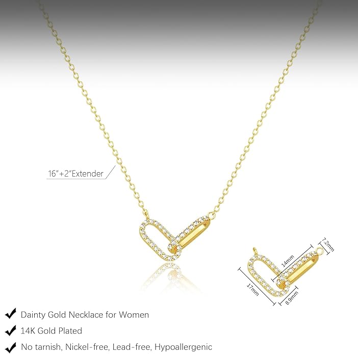 Diamond Pendant Necklace for Women, Dainty Gold Necklace 18k Gold Plated Paperclip Choker Necklaces Cute Open Oval Necklaces Simple Gold Necklace Jewelry Gifts for Women Trendy
