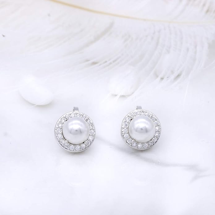 YOQUCOL 8MM Cubic Zirconia Crystal Clip On Stud Earrings Round Non Pierced Earrings for Women