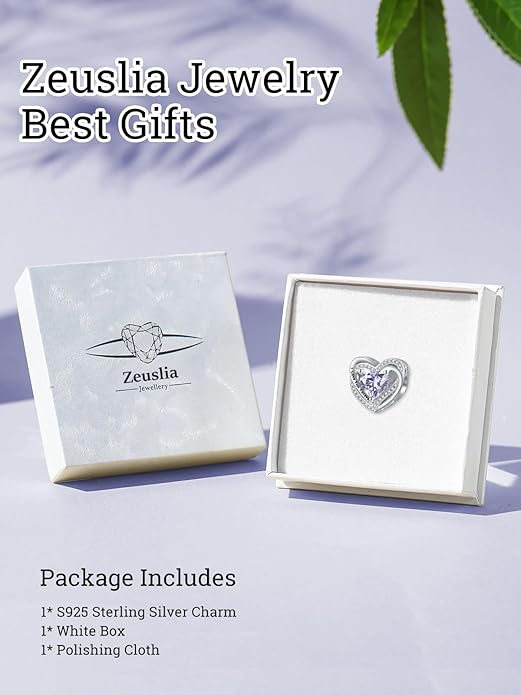 Heart Birthstone Charms for Bracelets, 925 Sterling Silver Women Bead Charms for Charm Bracelets Necklace, Mother's Day Birthday Anniversary Jewelry Gifts for Wife Mom Grandma Daughter
